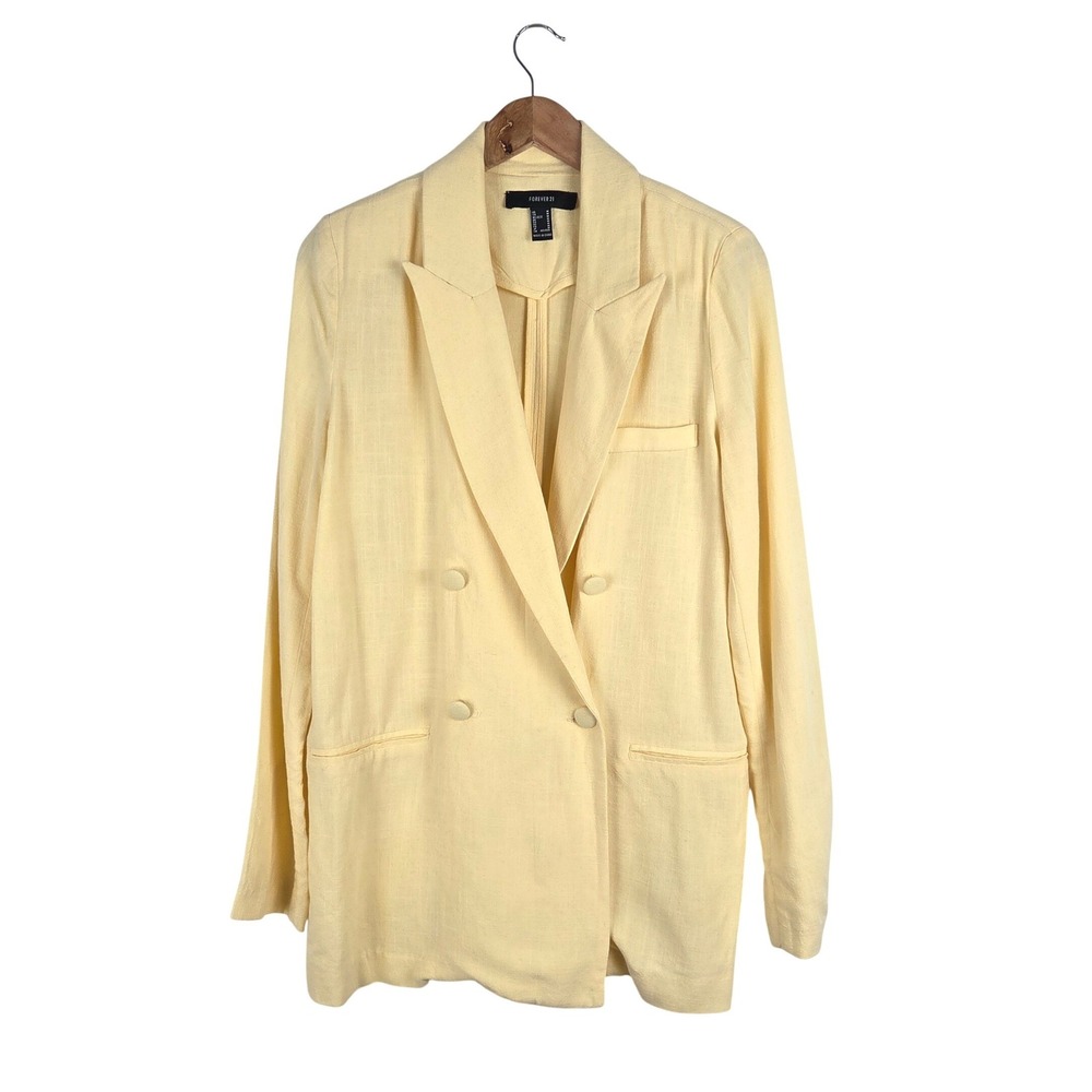Forever 21 Butter Yellow Linen‎ Blend Double Breasted Oversized Blazer Size M